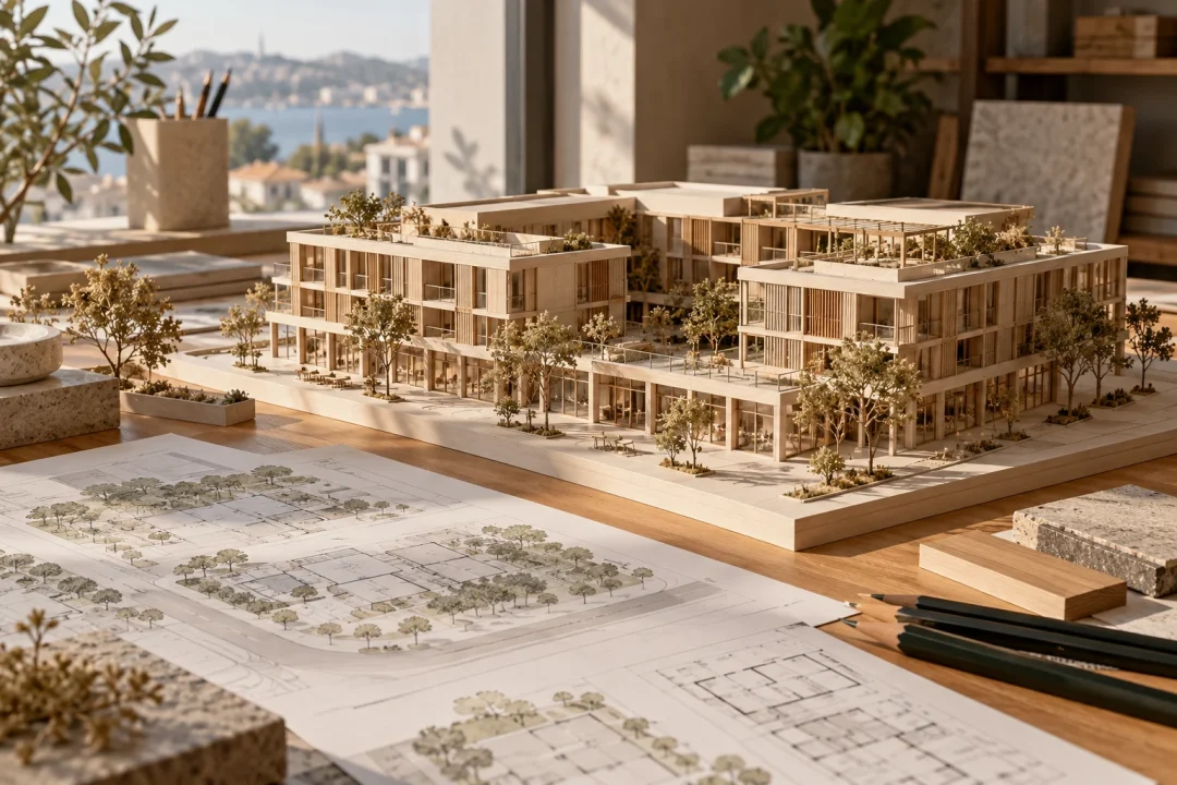 Mimari proje etüdünü anlatan yapı maketi